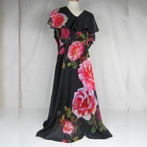 City Chic Dress Black S 14 Plus Floral Maxi Zip